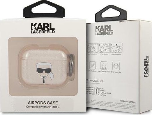 Mbulesë mbrojtëse Karl Lagerfeld KLA3UKHGD, për AirPods 3, TPU, ngjyrë ari me glitter