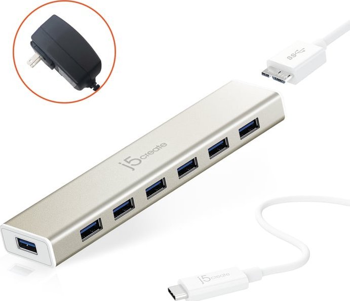 Hub USB C j5create JCH377, 7 porta, Metallic Champagne