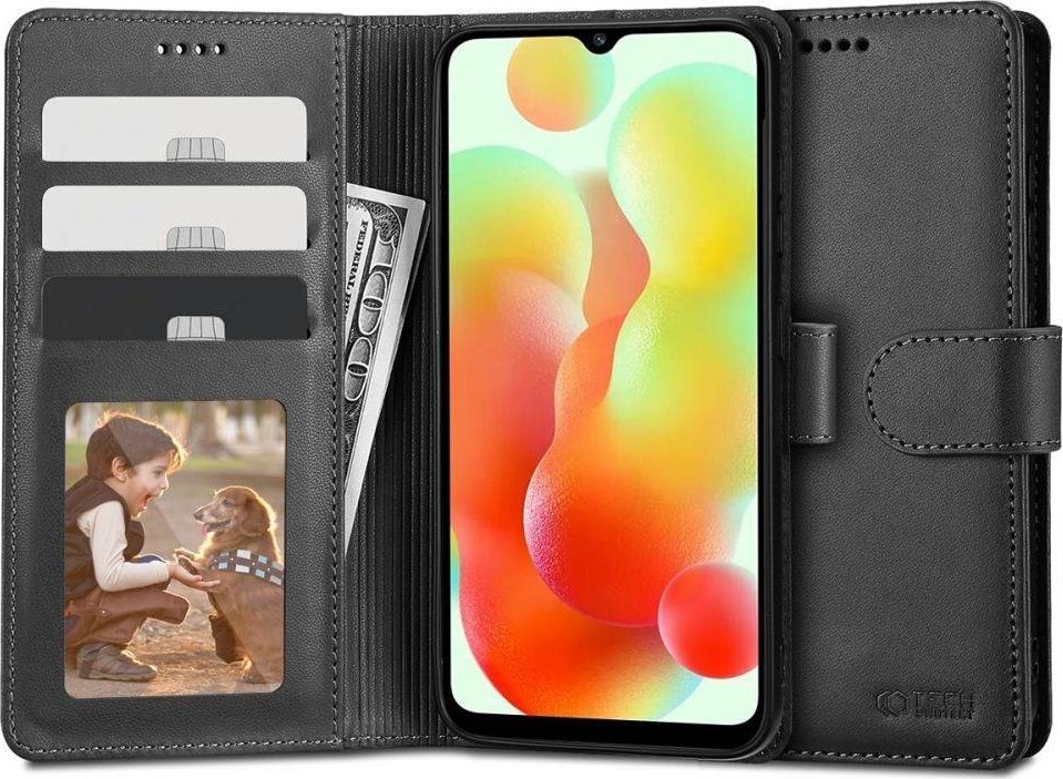 Këllëf portofol Tech-Protect për Xiaomi Redmi 12C, lëkurë ekologjike, me magnet, i zi