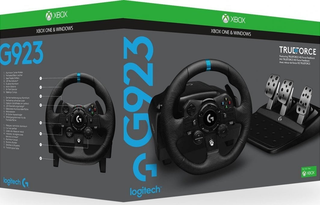 Set vozitjeje (timon, ndërrues shpejtësish dhe pedale) Logitech G923 për Xbox Series X / S / One / PC, i zi