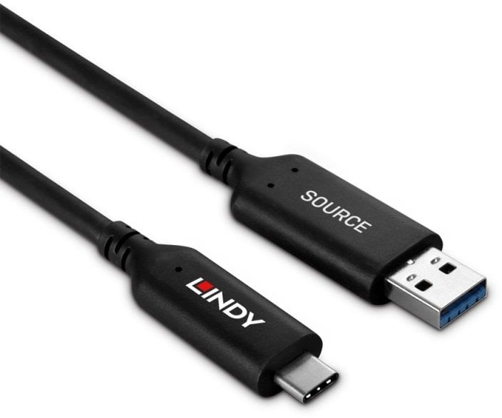 Kabllo USB Lindy USB 3.2 Gen 1, Type A në Type C, 25m, e zezë