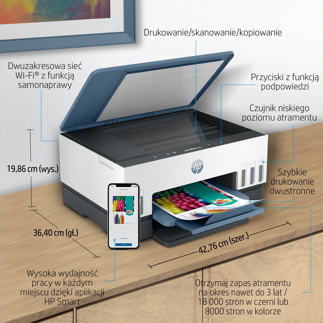 Printer multifunksional HP Smart Tank 675, Inkjet termal, i kaltër