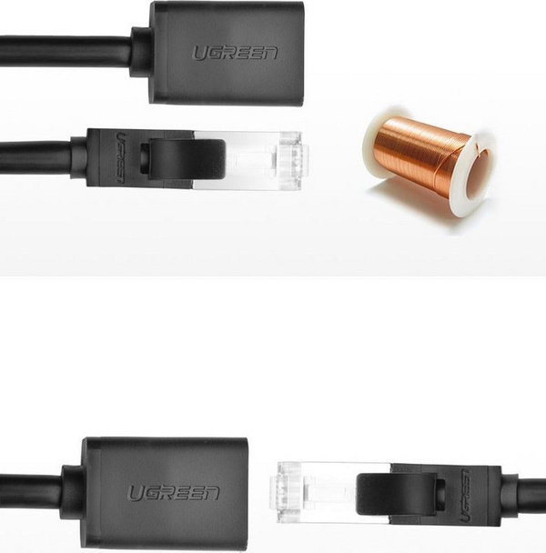 Кабел продолжувач за мрежа UGREEN 11283, Ethernet RJ45 Cat 6, 5m, црн