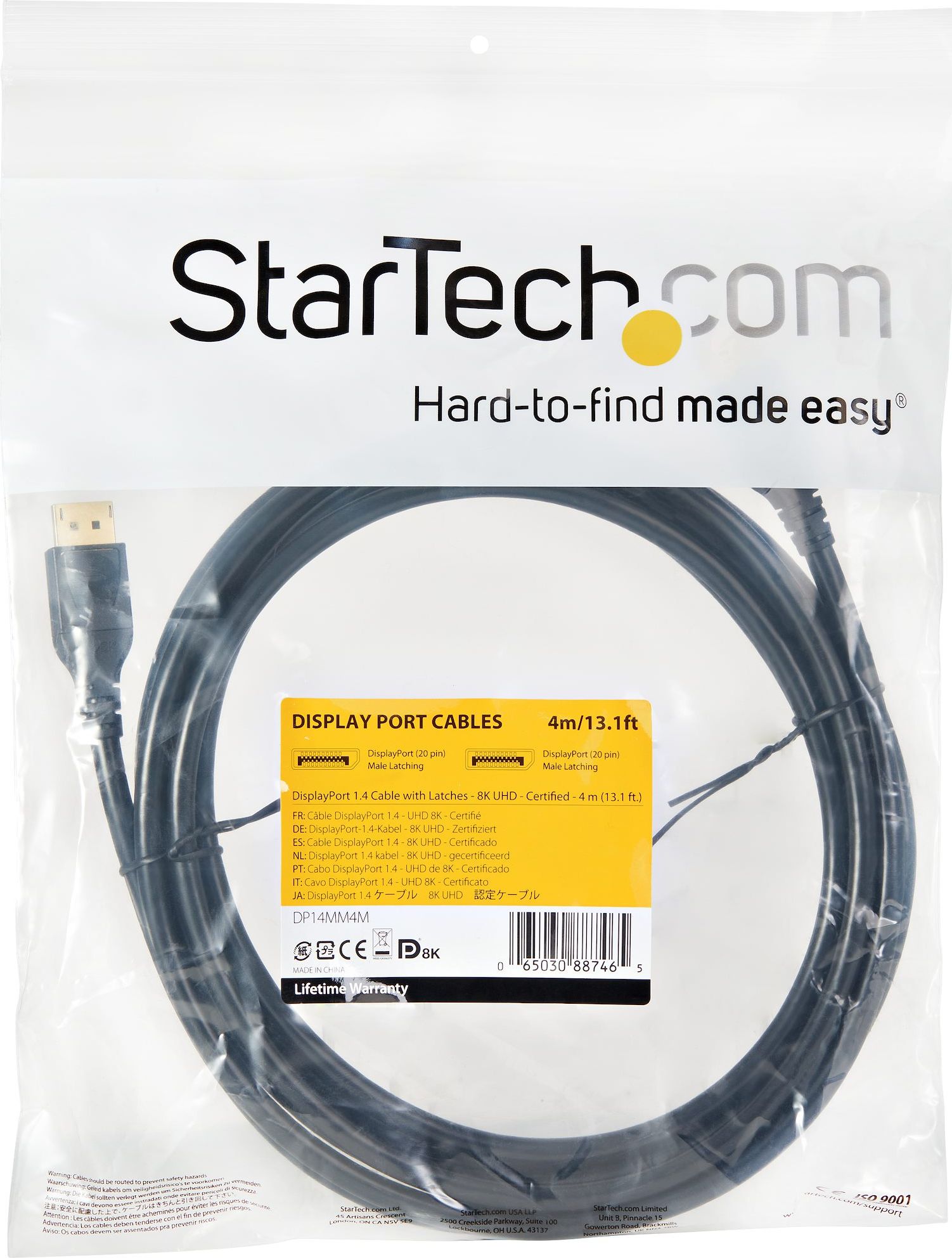 Kabllo DisplayPort StarTech.com, 1.4, 4m, 8K 60Hz, e zezë