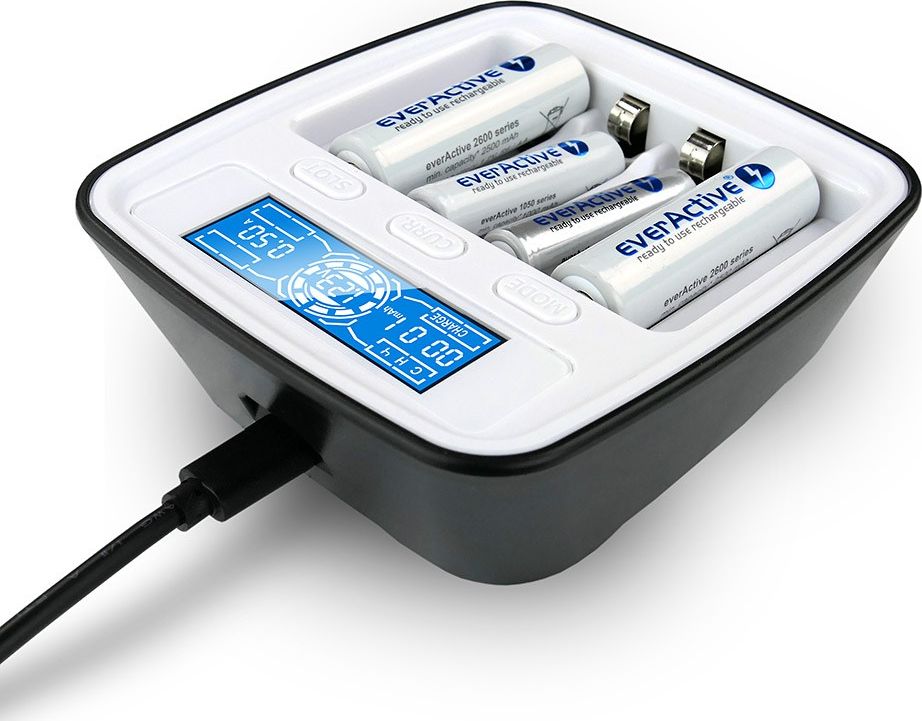 Полнач за батерии EverActive NC-1000M, 4 канали, LCD екран, сив