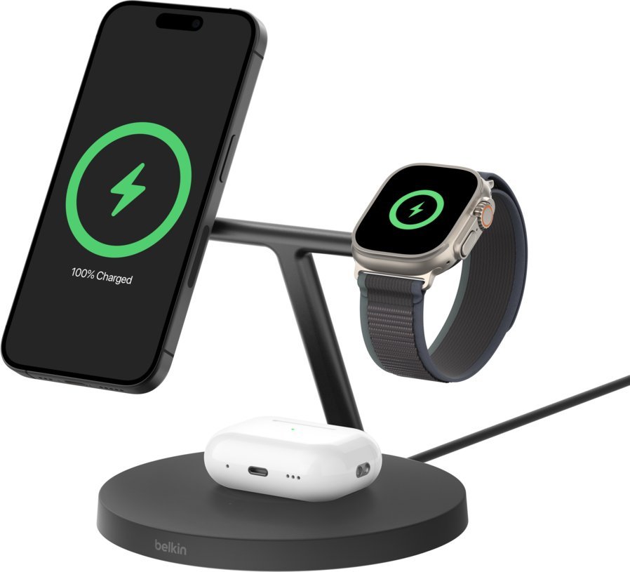 Karikues wireless Belkin BoostCharge Pro, Qi2 MagSafe, për iPhone Apple Watch AirPods, i zi