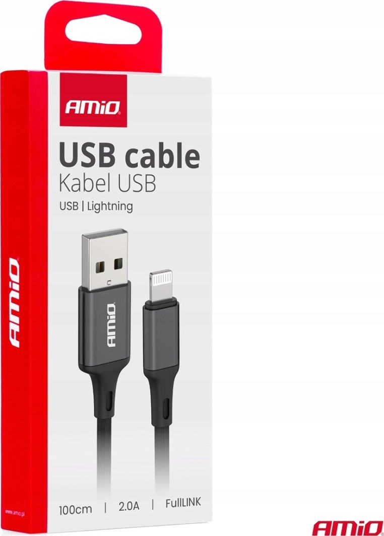 Kabllo karikimi AMiO 03901, USB në Lightning, 1m, 2A, e zezë