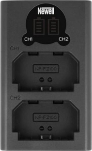 Karikues dykanalësh për bateri Newell DL-USB-C, për NP-FZ100, USB-C, i zi