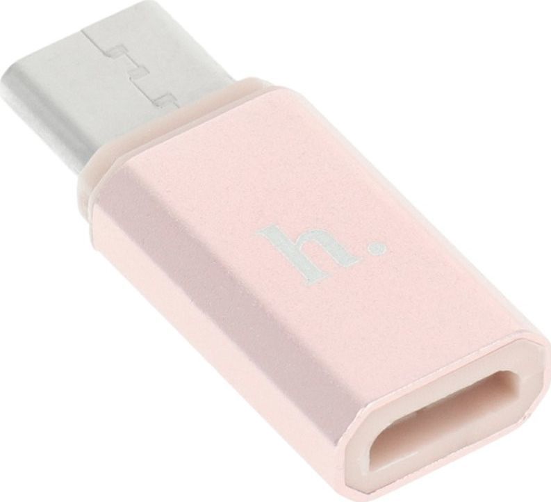 Adapter USB Hoco, USB C në microUSB, rozë