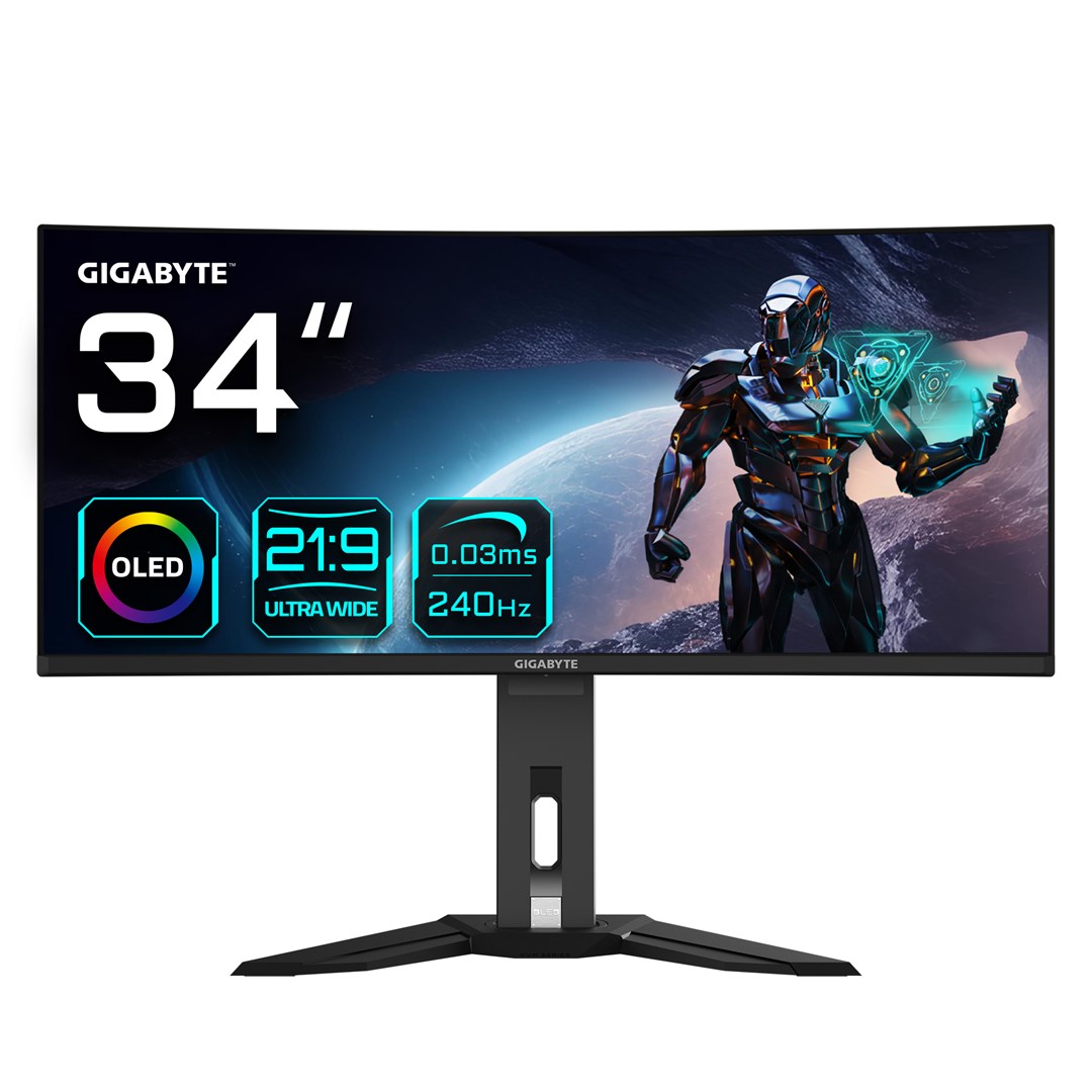 GIGABYTE MO34WQC2 закривен монитор, 34" OLED WQHD, 240Hz, црн