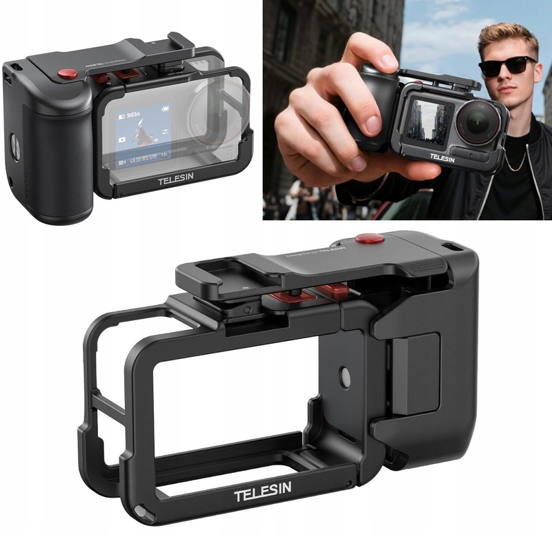 Dorezë Grip me kornizë montimi Telesin, për DJI Action 3 4 5 Pro, e zezë
