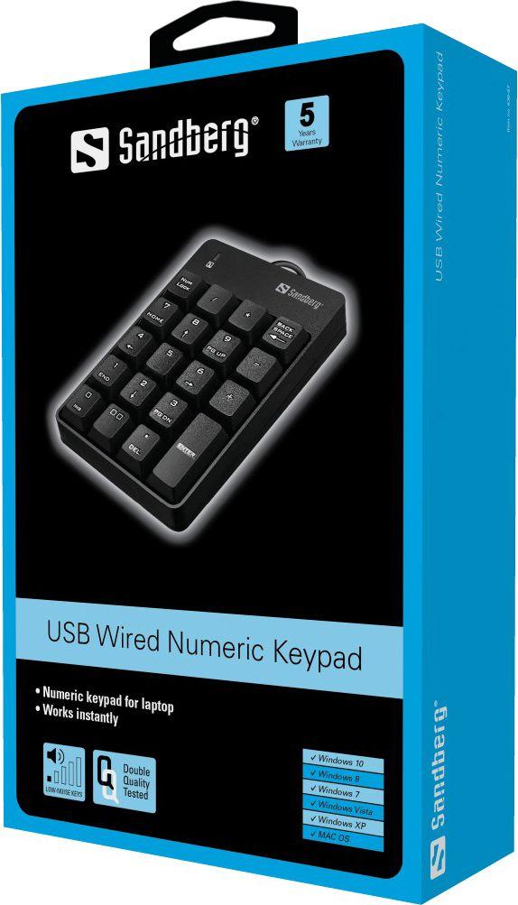 Tastierë Sandberg Numeric, numerike, me kabllo, US, e zezë