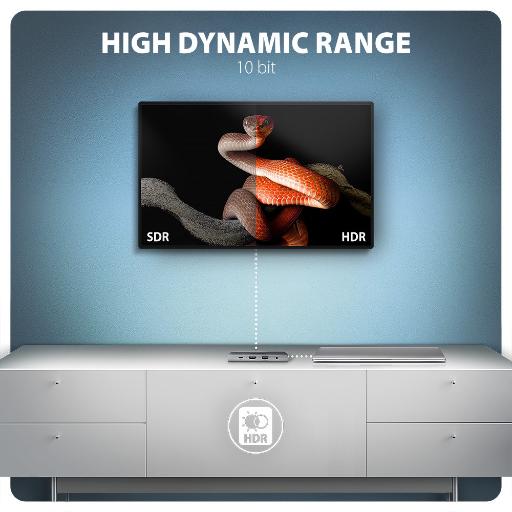 Stacion lidhës Axagon HMC-8HLSA, USB-C, 9-në-1, 4K@60Hz, i hirtë