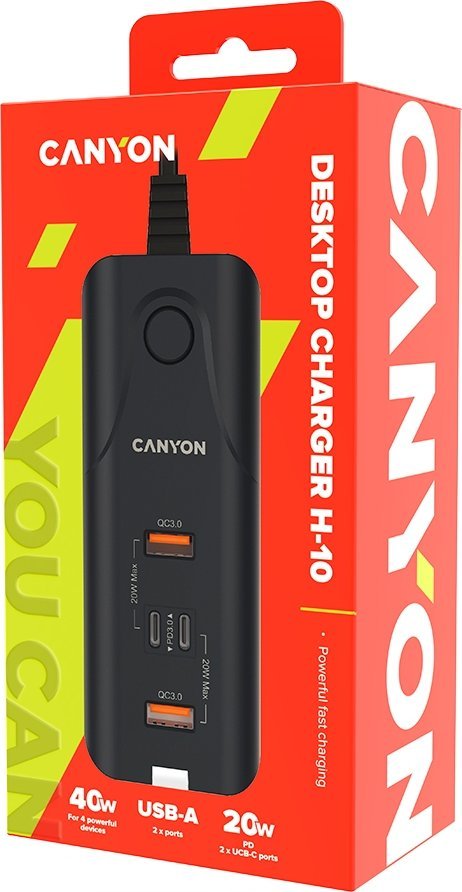 Karikues muri Canyon H-10, 4 porta USB, karikim i shpejtë, i zi