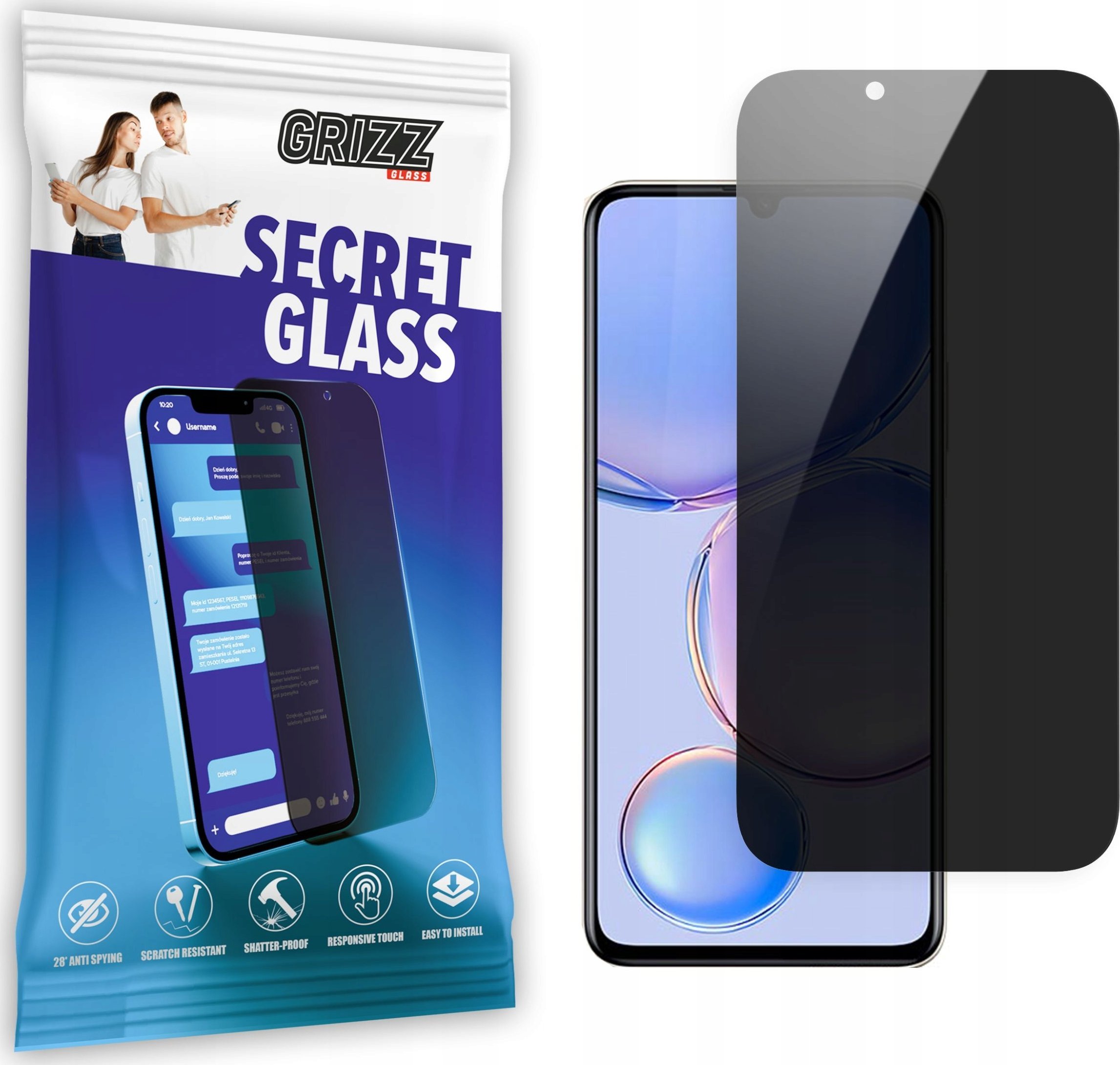 Xham mbrojtës privatësie Grizz SecretGlass për Huawei Nova Y71, 9H, i tejdukshëm