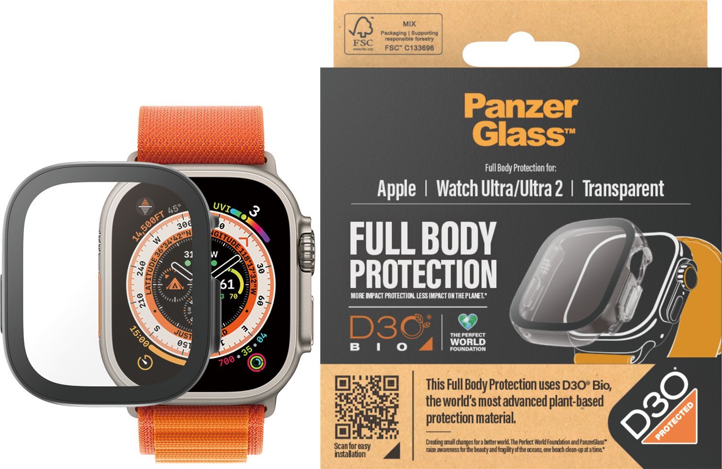 Mbrojtëse ekrani PanzerGlass Full Body Apple Watch Ultra 2 49mm, D3O, transparente