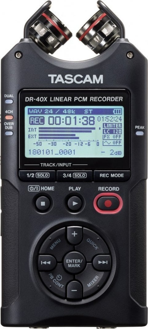 Regjistrues audio portativ Tascam DR-40X, 4 kanale, mikrofon stereo, i zi