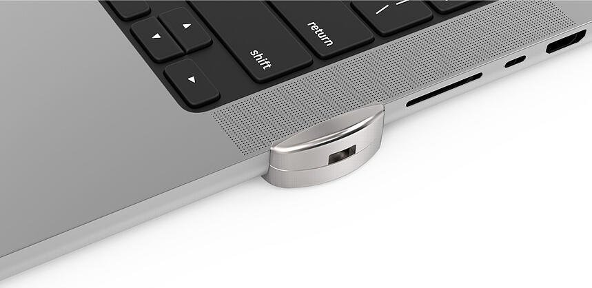 Adapter sigurie Compulocks Ledge Lock për MacBook Pro 14" M1 M2 M3, pa ngjitës, i argjendtë