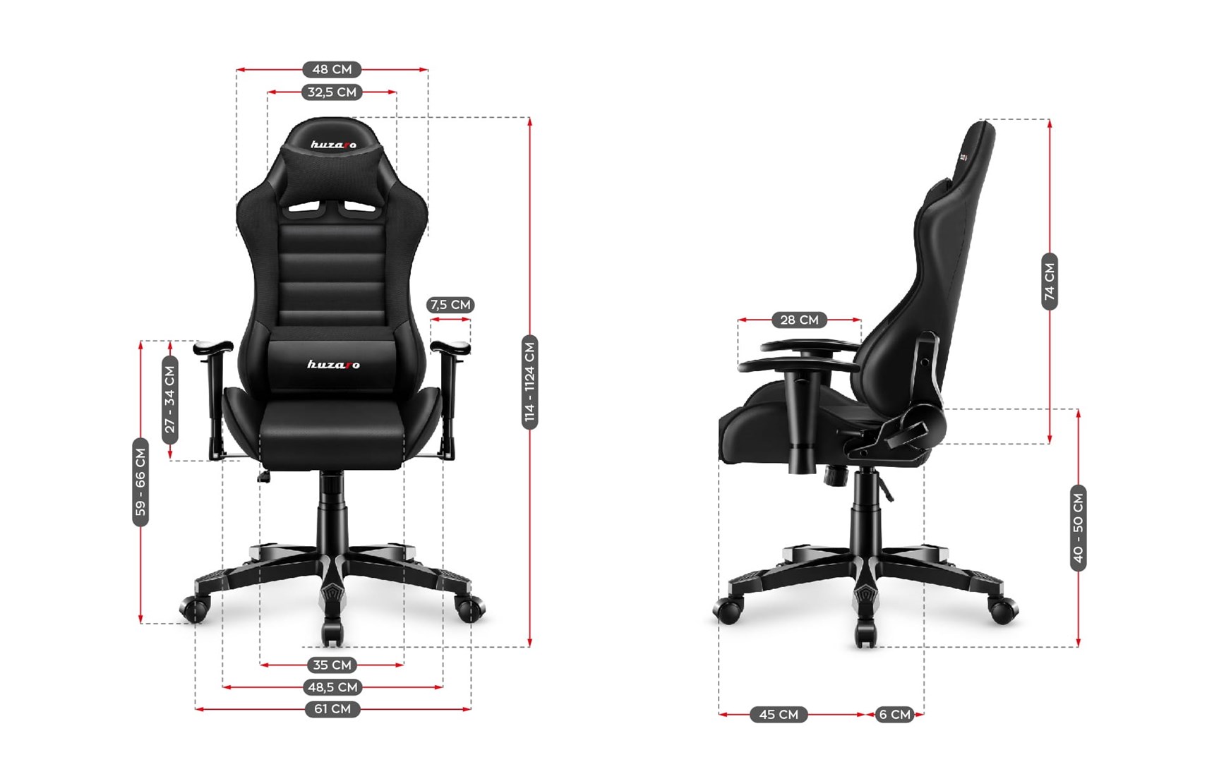 Karrige lojërash për fëmijë Huzaro HZ-Ranger 6.0, 160 cm, e zezë