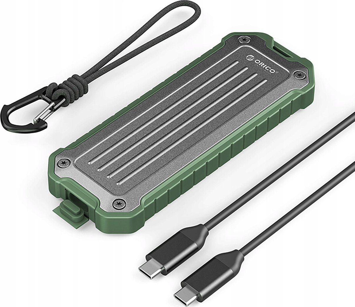 Kuti e jashtme për SSD Orico OTPX-G2, M.2 NVMe SATA, USB-C 3.2, gri e gjelbër