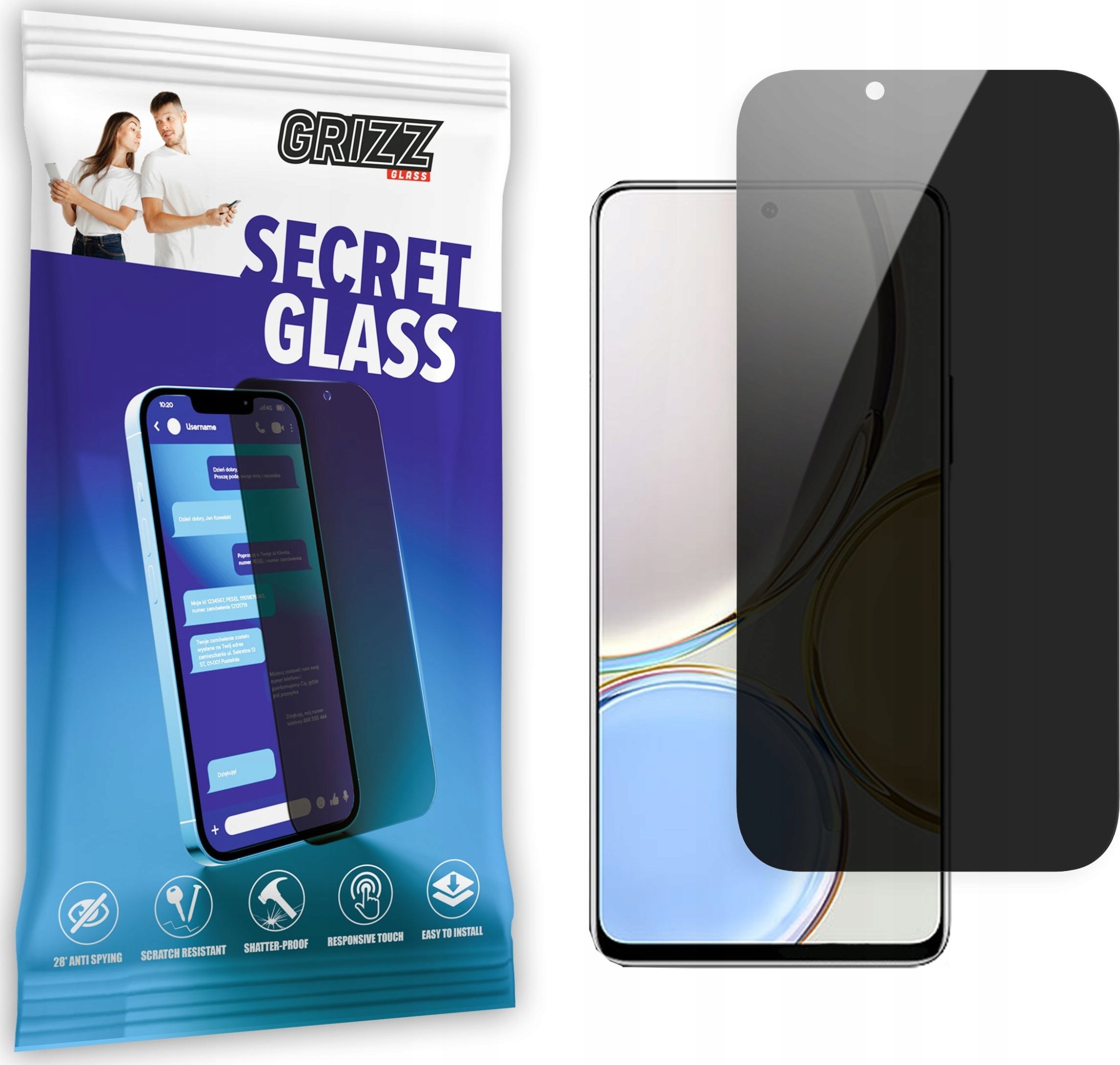 Xham privatësie për ekran Grizz SecretGlass për Honor X9 5G, mbrojtje ekrani, i tejdukshëm
