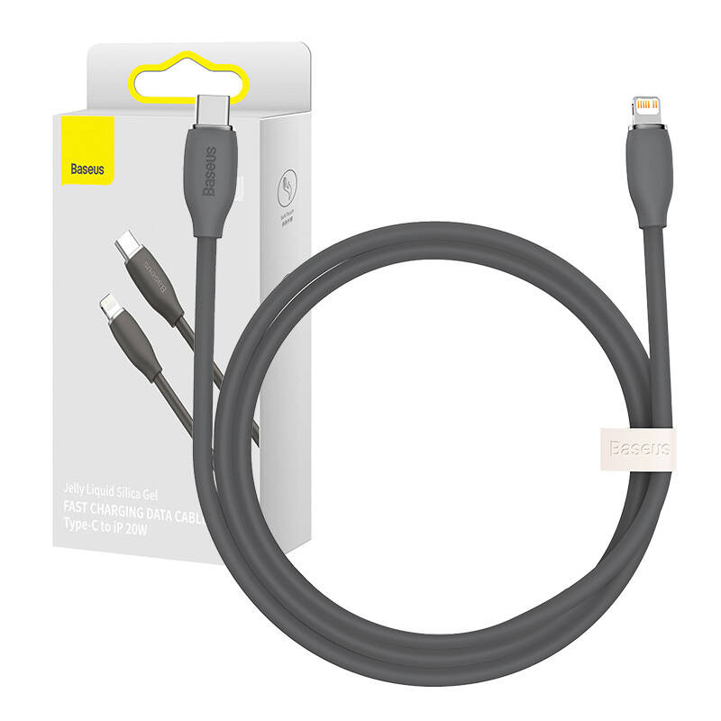 Kabllo USB Baseus Jelly Liquid Silica Gel, USB C në Lightning, 1.2m, e zezë
