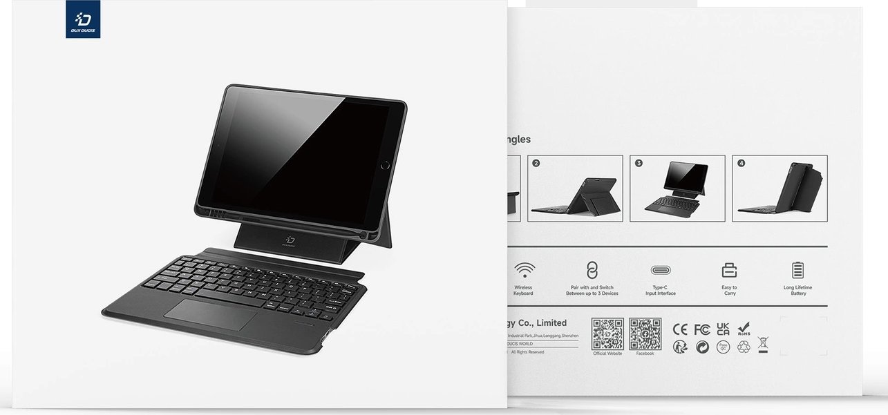Këllëf me tastierë Dux Ducis DK për iPad Air 13 2024, Bluetooth, PU, gri