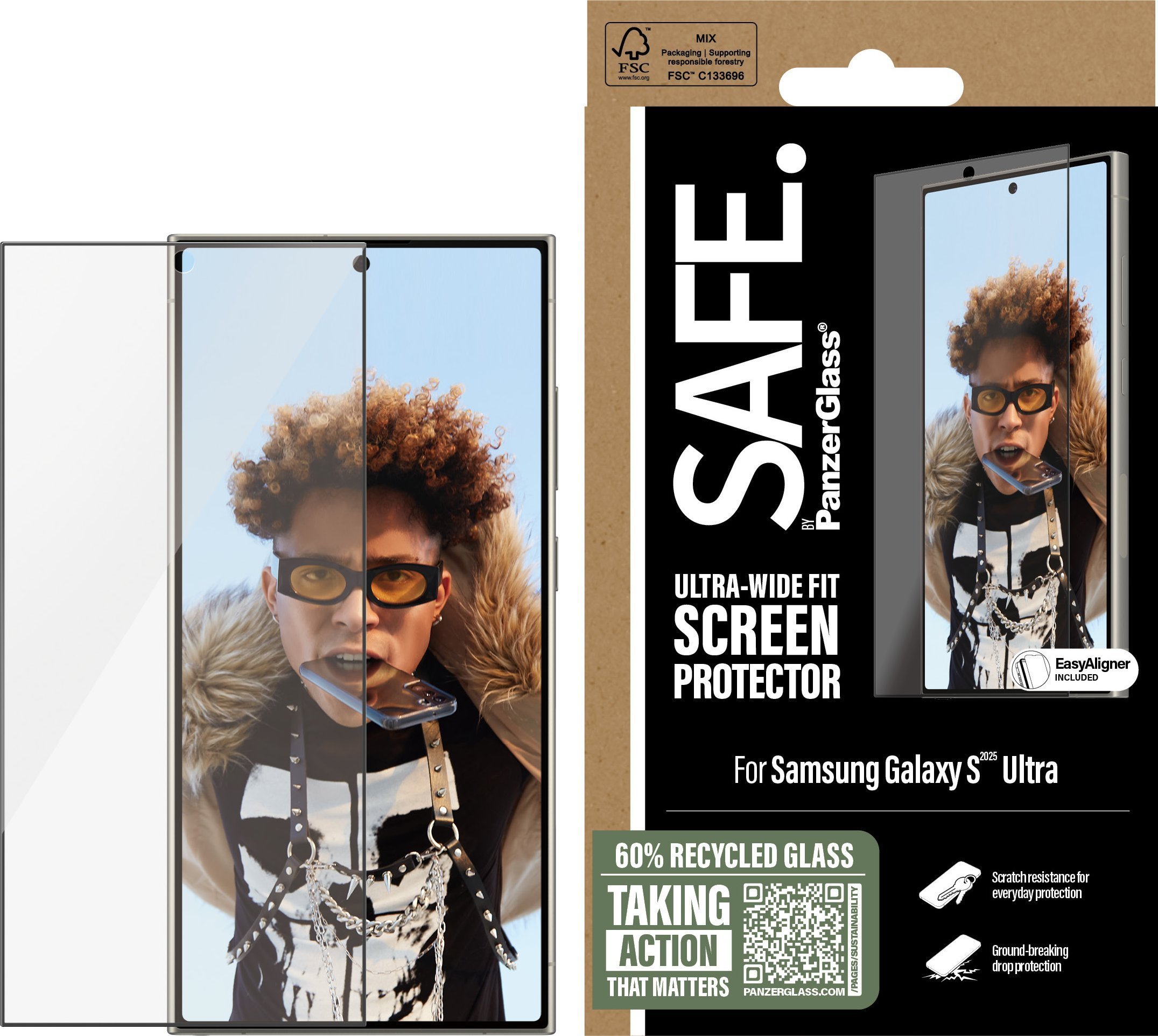 Mbrojtës ekrani PanzerGlass SAFE Samsung Galaxy S25 Ultra, Ultra Wide Fit, transparent