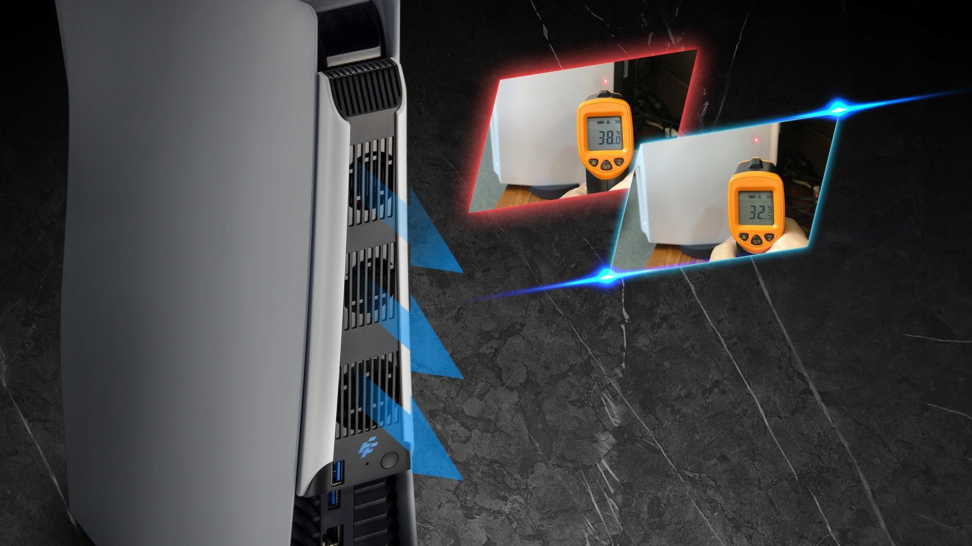 Ventilator ftohës për konzollë Sony PS5, 3 fane, 2 nivele shpejtësie, i zi