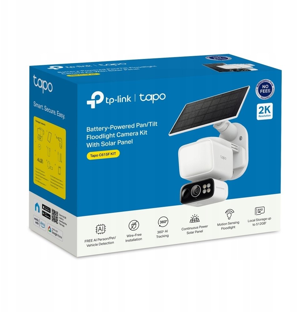 Kamerë sigurie Tapo Solar Floodlight Pan Tilt, 2K 3MP, IR 10 m, e bardhë