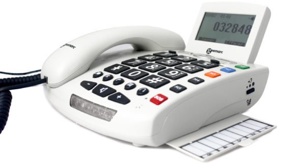 Telefoni fiks me kabllo Geemarc Telecom Phone 3521350007947, taste të mëdha, ekran LCD, i bardhë