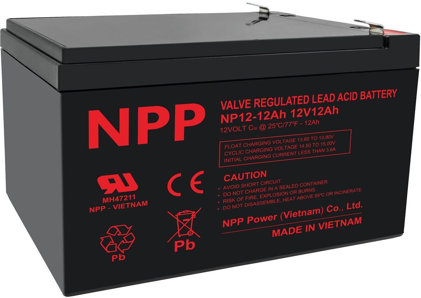 Bateri AGM NPP 12V 12Ah T2 F2, pa mirëmbajtje, plumbi