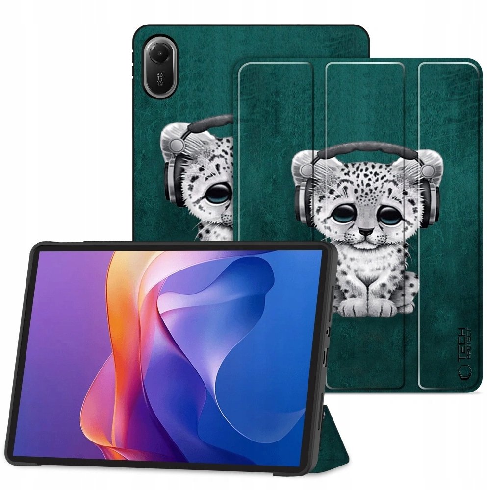 Kopertinë tablet Tech-Protect SmartCase Xiaomi Redmi Pad 2 11", me qëndrim, motiv mace, jeshile