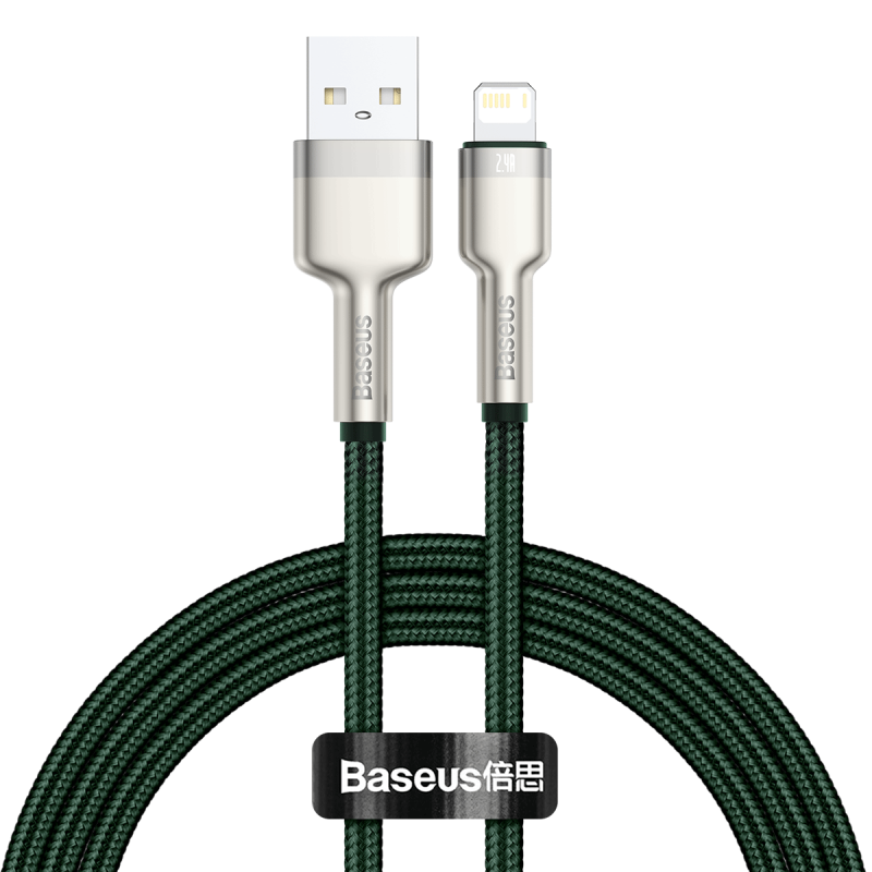 Kabllo karikimi Baseus CAFULE USB A në Lightning, 1 m, 2.4A, jeshile