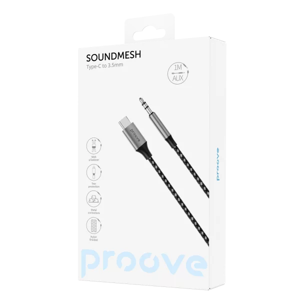 Kabllo audio Proove SoundMesh Type-C në 3.5mm(AUX), 1m, gri