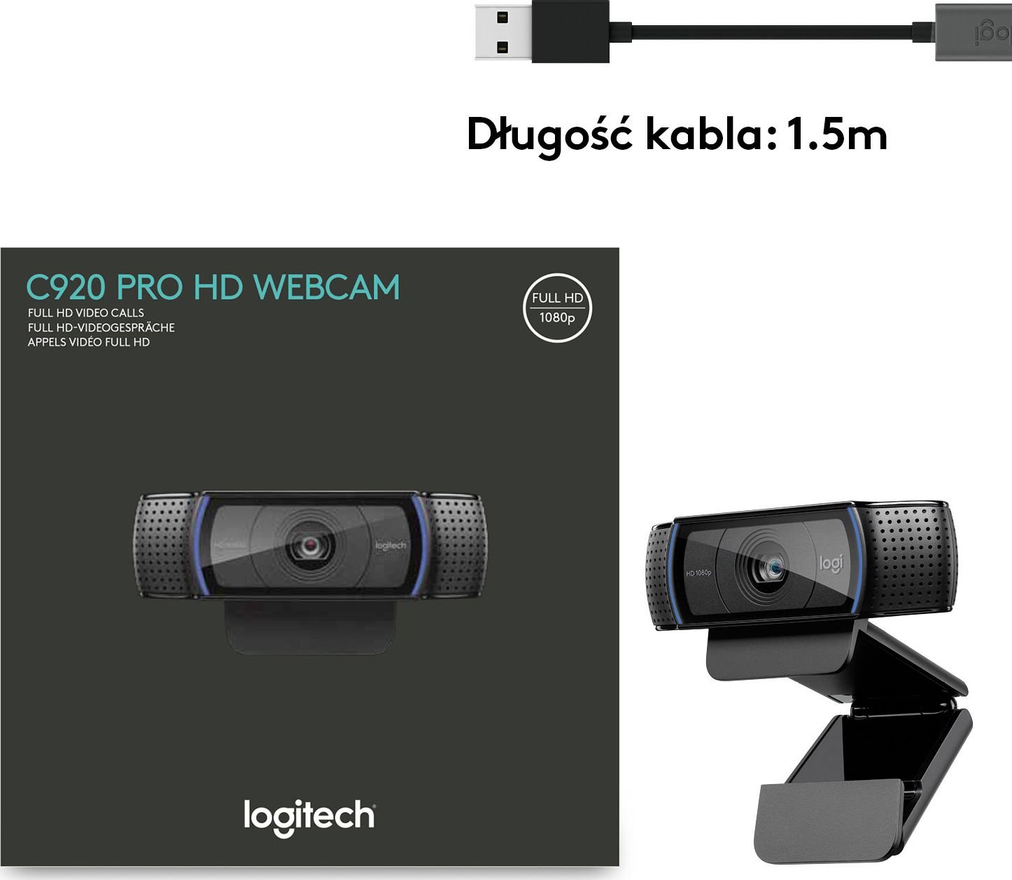 Set webcam dhe kufje Logitech C920 HD Pro dhe H390, Full HD, USB, i zi