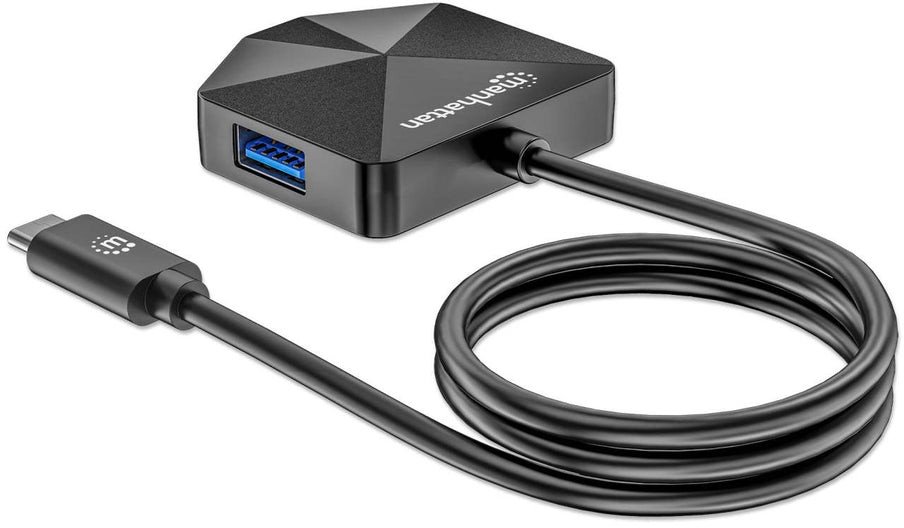 Hub USB Manhattan USB C dhe USB A, 4 porta, USB 3.2 Gen 1 5 Gbps, gri