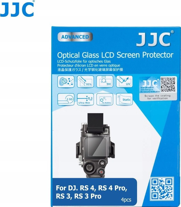 Mbrojtës xhami për ekran JJC GSP-DJRS3PK4, për DJI RS3 RS3 PRO RS4 RS4 PRO, set 4 copë, transparent