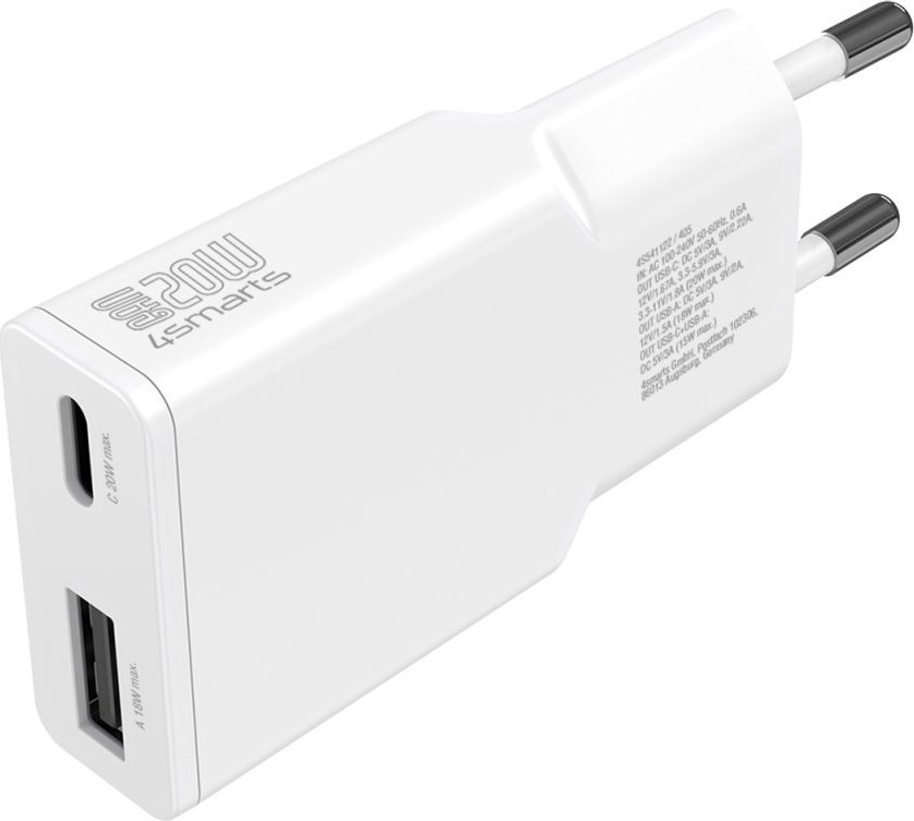 Karikues muri 4smarts PDPlug Duos Slim, 20W GaN, 1x USB C 1x USB A, i bardhë