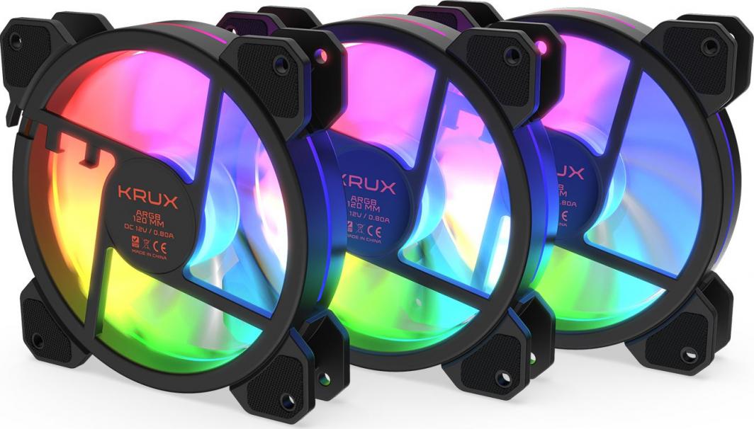 Ventilatorë Krux Lunar ARGB KIT 3x120 mm, 12 V, i bardhë/ zi