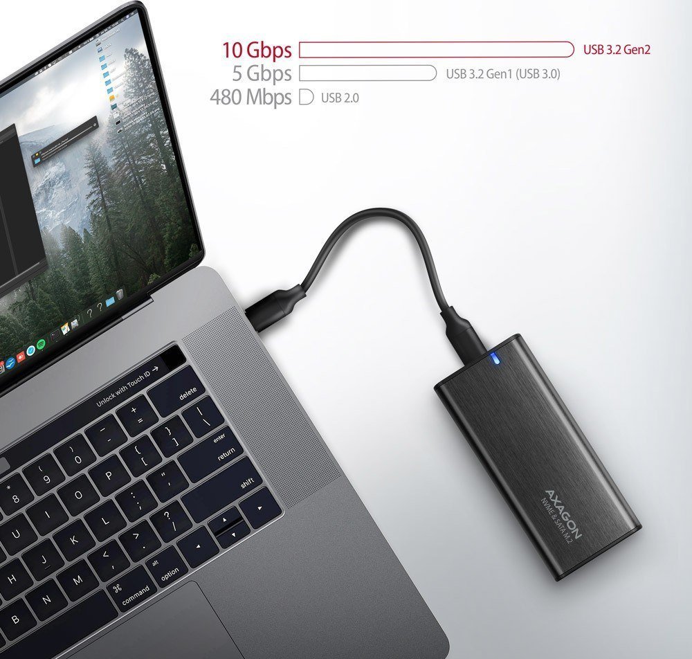 Kuti e jashtme SSD Axagon EEM2-SB2, USB C 3.2 Gen 2, M.2 NVMe SATA, alumini