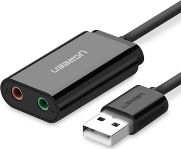 Kartë zëri USB Ugreen US205, dalje kufjesh, hyrje mikrofoni, e zezë