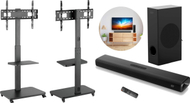 Stendë TV mobile Mozos MSTV Theater, për televizione deri 40kg, me rrota, e zezë