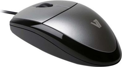 Maus V7 Optical, me kabllo, USB, i zi dhe i argjendtë