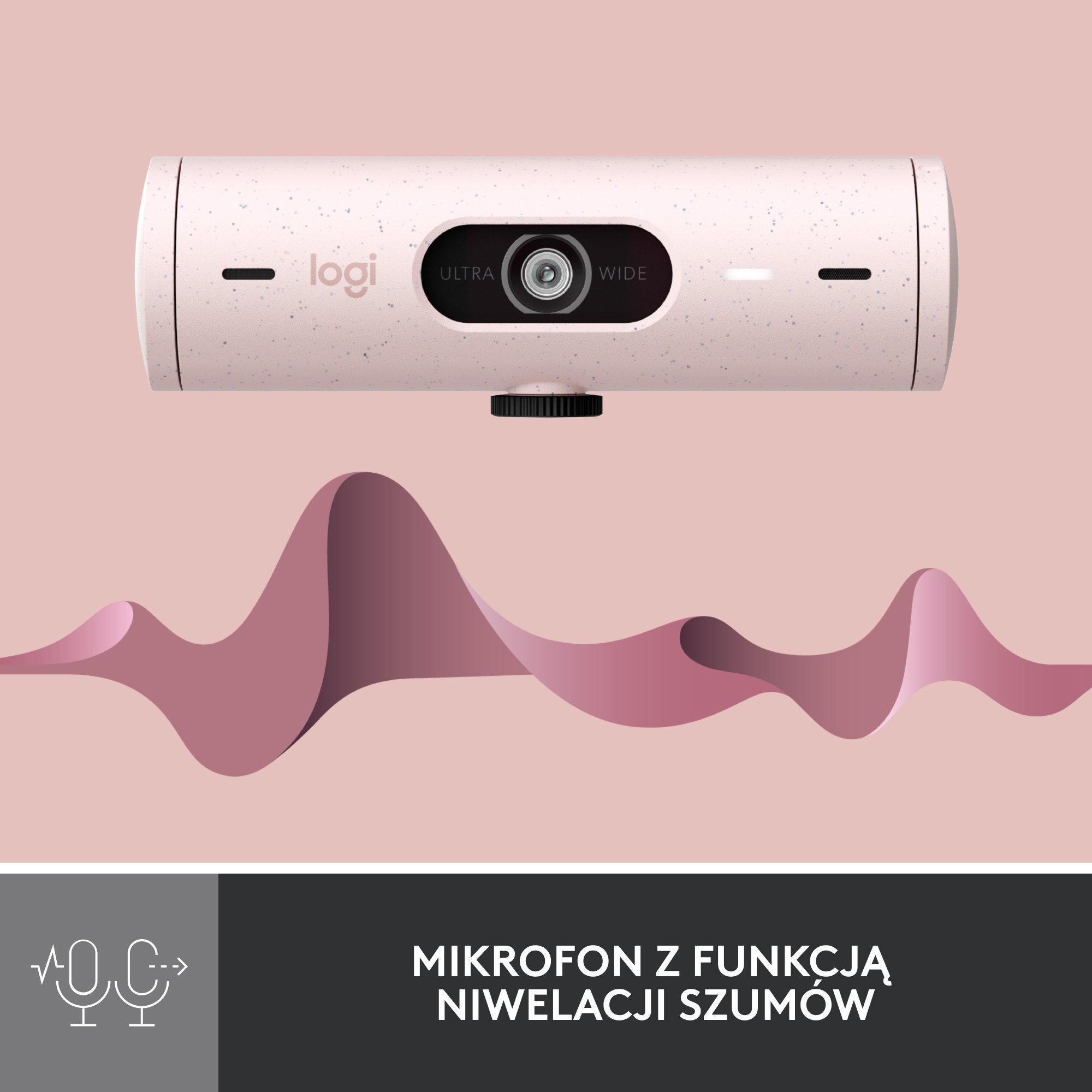 Set webcam dhe kufje Logitech Brio 500 Rose + H390, Full HD, USB, rozë