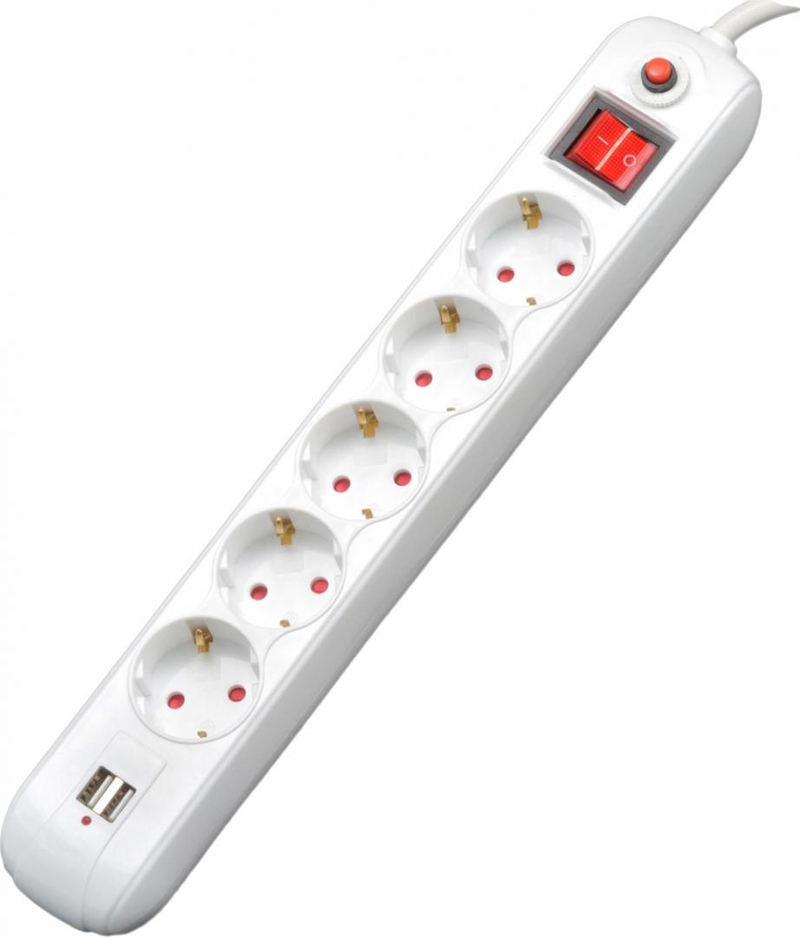 Zgjatës elektrik Spacer PP-5-30, 5x Schuko, 16A, 3m, i bardhë