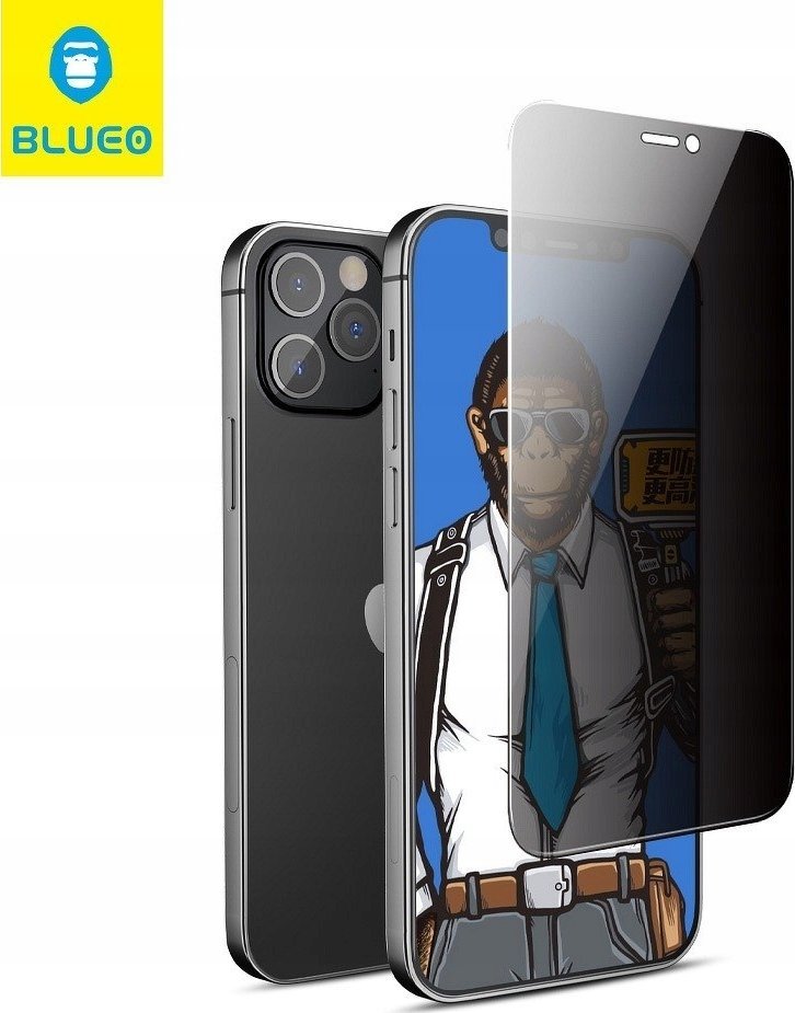 Xham mbrojtës BlueO 5D Mr. Monkey për iPhone 13 Pro Max, privacy, transparent