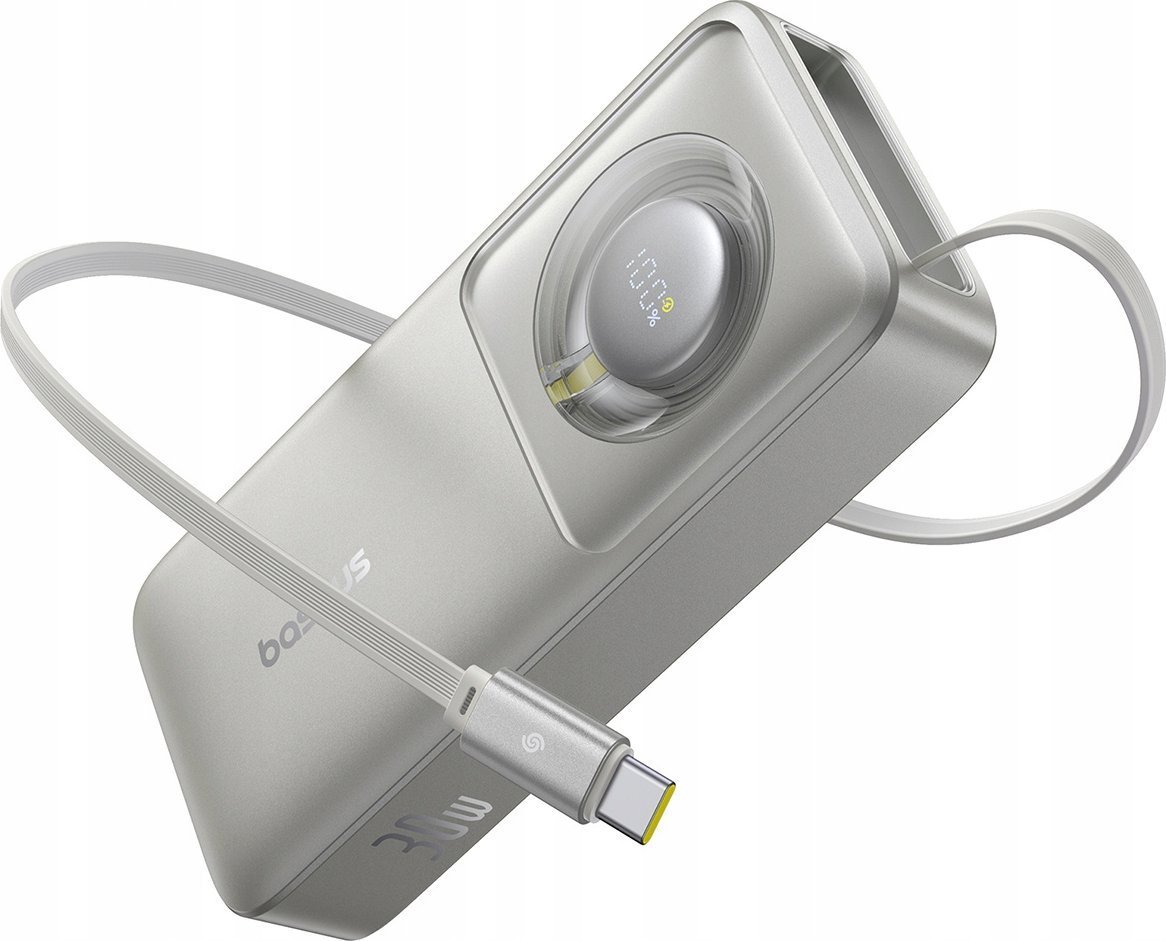 Powerbank Baseus Free2Pull, 10000mAh, 30W, me kabllo USB C tërheqëse, e zezë
