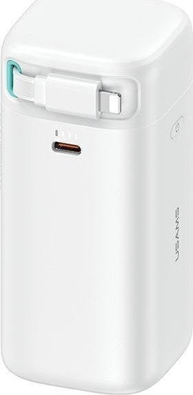 Powerbank Usams, 18000mAh, PD 45W, me kabllo Lightning tërheqëse, i bardhë