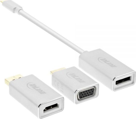 Adapter video InLine 64109S, USB C në DisplayPort HDMI VGA, 4K, i bardhë